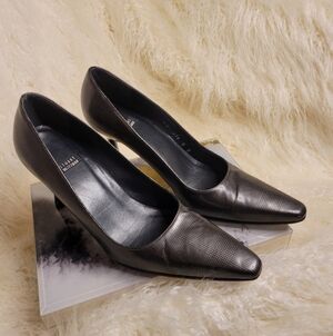 Vintage Stuart Weitzman Grey Plaid Square Toe Pumps